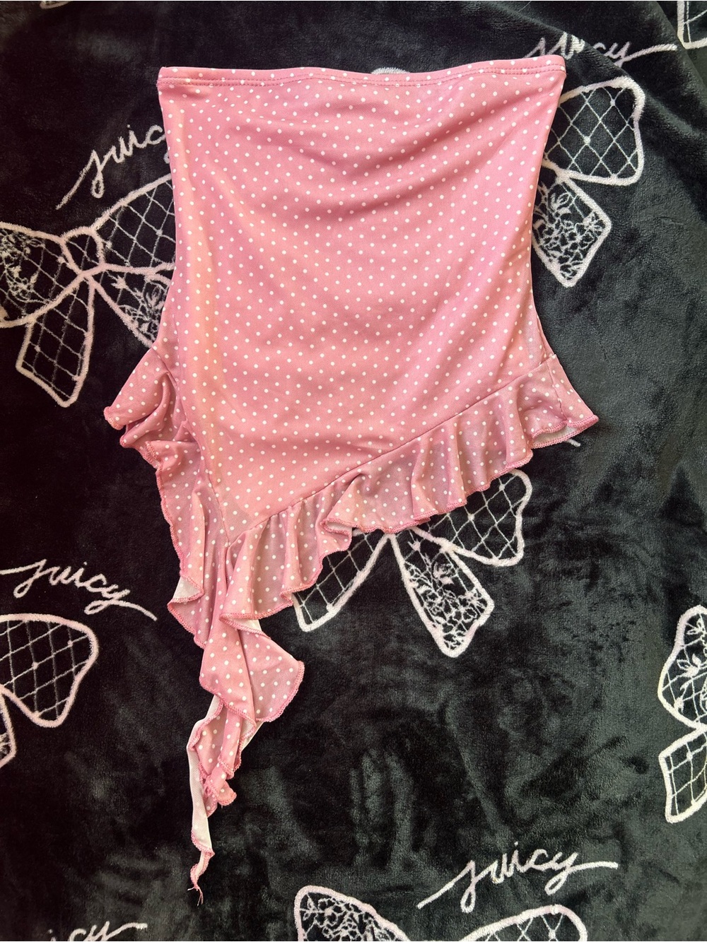 Pink and White Polkadot “See You Monday” Asymmetrical Tube Top